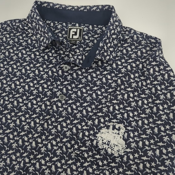 FootJoy Other - FootJoy FJ Polo Shirt Men's Large Blue Beach Print Iron‎ Horse Golf Course AOP
